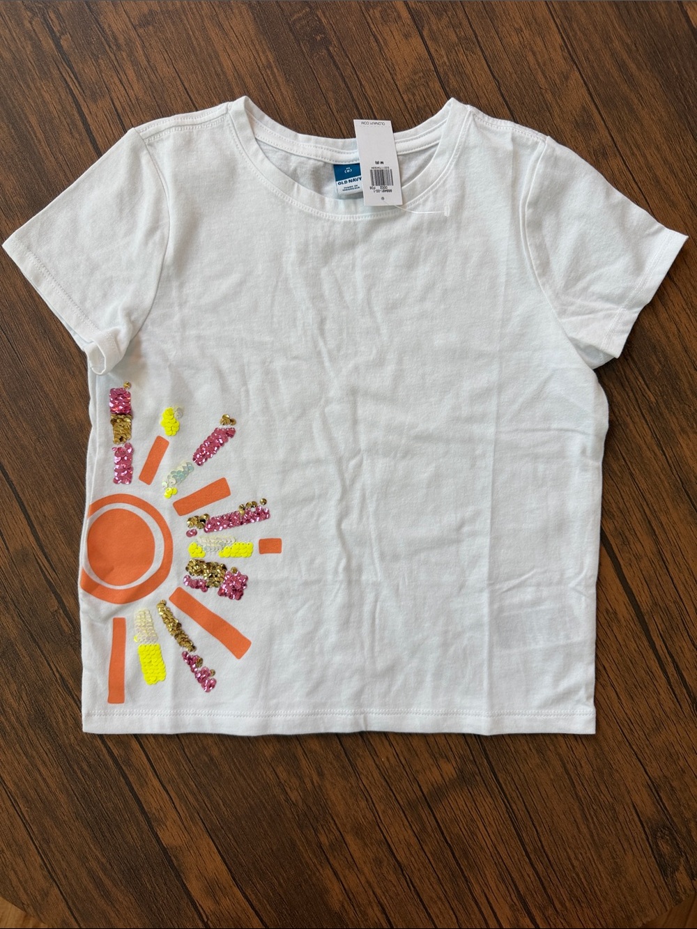 NWT Old Navy Girls Size 8 Sequin Sunshine Graphic T-Shirt White